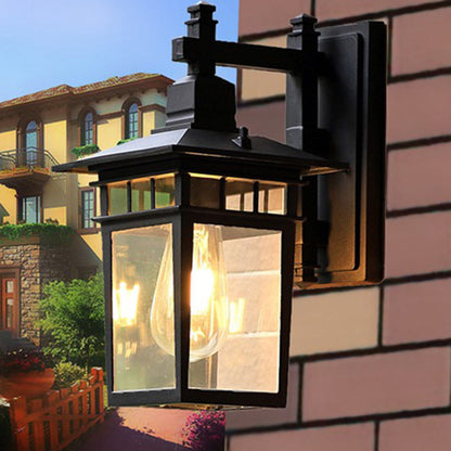 Cast Iron & Glass Rectangular 1-Light Wall Sconce Lamp