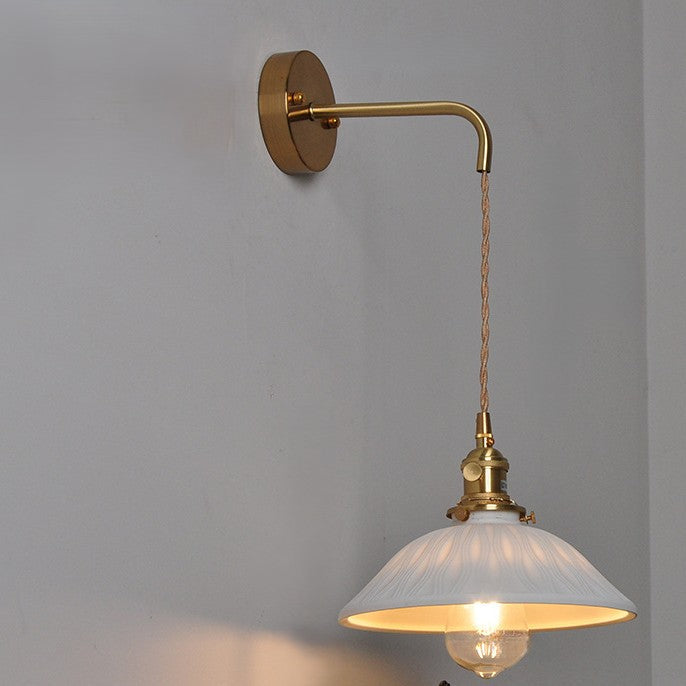Japanese Cone Shade Wall Sconce 1-Light Adjustable Cord