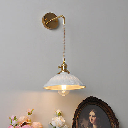 Japanese Cone Shade Wall Sconce 1-Light Adjustable Cord