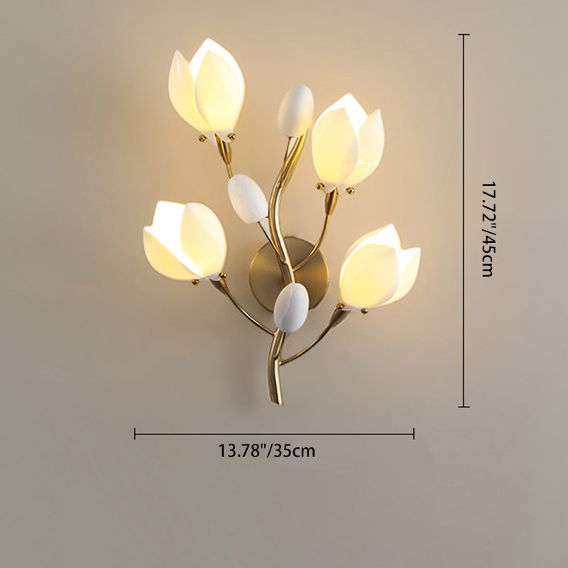 Iron & Ceramic Magnolia-Shaped 4-Light Wall Sconce Lamp