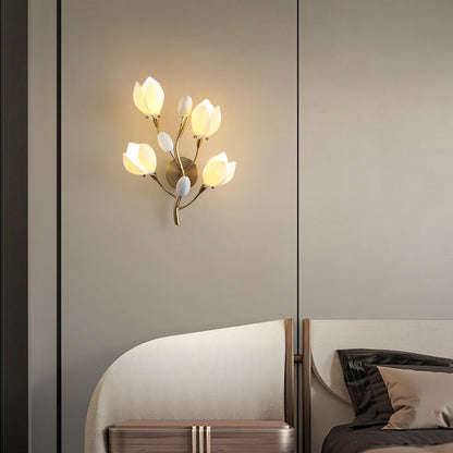 Iron & Ceramic Magnolia-Shaped 4-Light Wall Sconce Lamp
