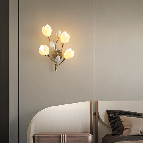 Iron & Ceramic Magnolia-Shaped 4-Light Wall Sconce Lamp