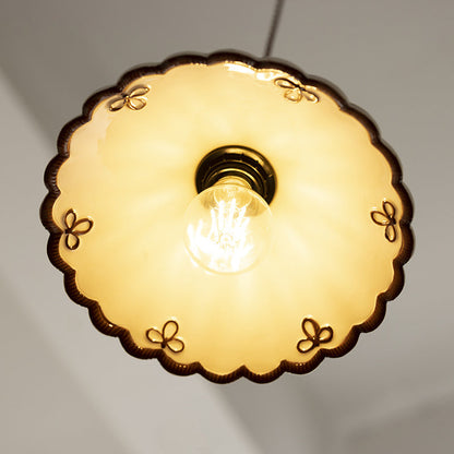 Traditional French Ceramic & Iron Cone Shaped 1-Light Pendant Light For Bedroom & Living Room