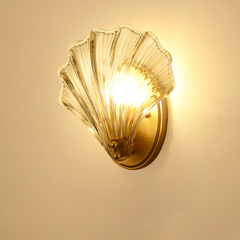 Iron And Glass Shell Shape 1-Light Wall Sconce Lamp