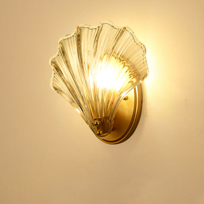 Iron And Glass Shell Shape 1-Light Wall Sconce Lamp