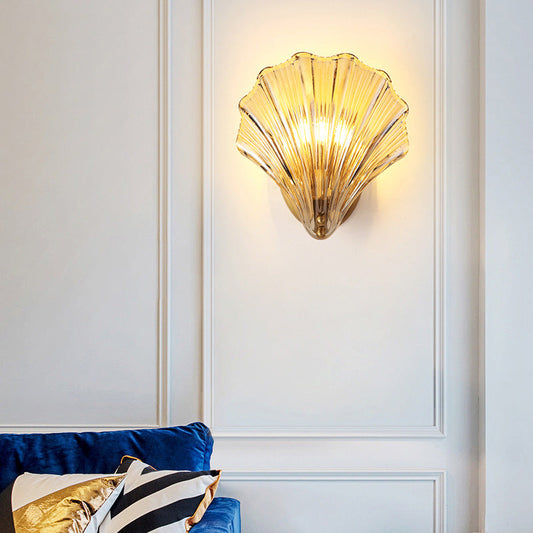 Iron And Glass Shell Shape 1-Light Wall Sconce Lamp