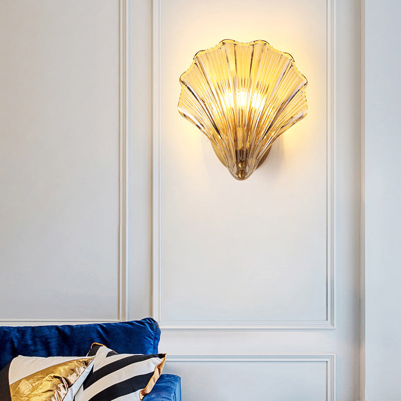 Iron And Glass Shell Shape 1-Light Wall Sconce Lamp