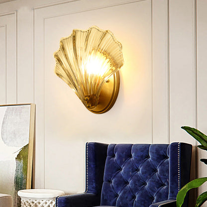 Iron And Glass Shell Shape 1-Light Wall Sconce Lamp