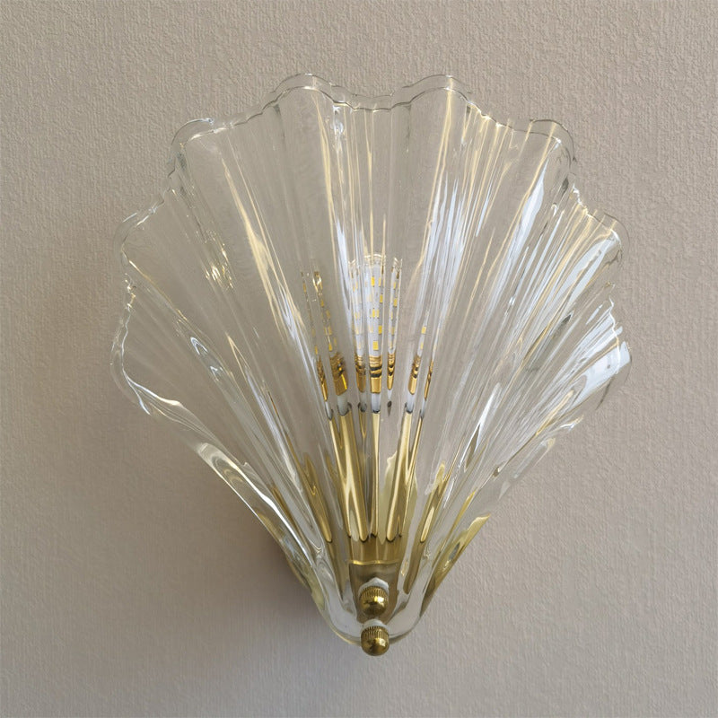 Iron And Glass Shell Shape 1-Light Wall Sconce Lamp