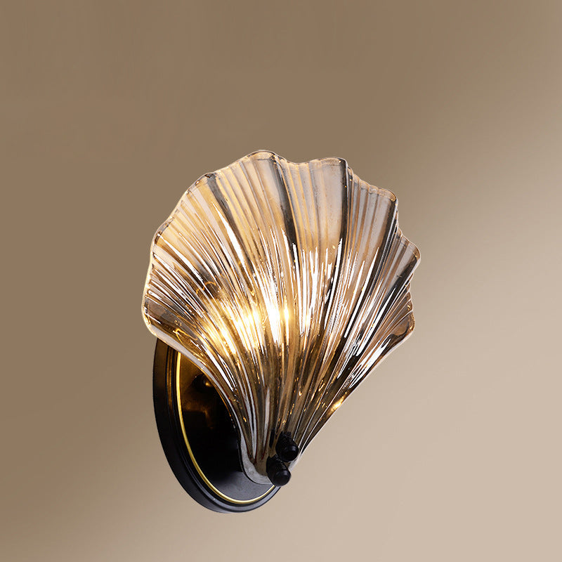 Iron And Glass Shell Shape 1-Light Wall Sconce Lamp