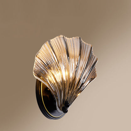 Iron And Glass Shell Shape 1-Light Wall Sconce Lamp