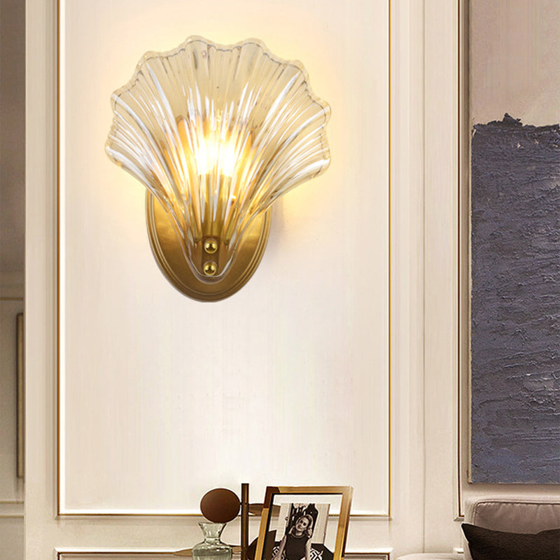Iron And Glass Shell Shape 1-Light Wall Sconce Lamp