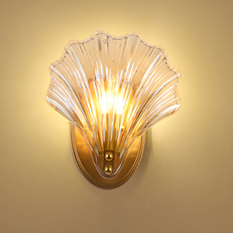 Iron And Glass Shell Shape 1-Light Wall Sconce Lamp