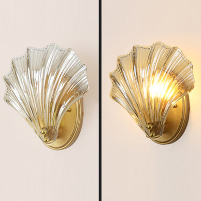 Iron And Glass Shell Shape 1-Light Wall Sconce Lamp
