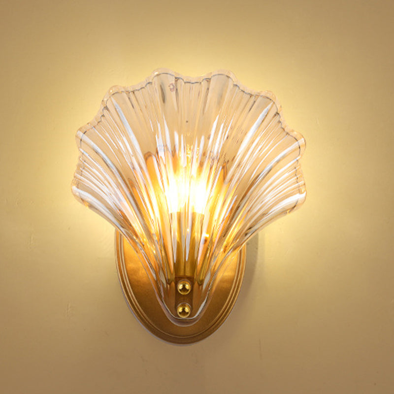 Iron And Glass Shell Shape 1-Light Wall Sconce Lamp