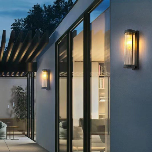 Waterproof Steel & Glass Cylinder 1-Light Wall Sconce Lamp