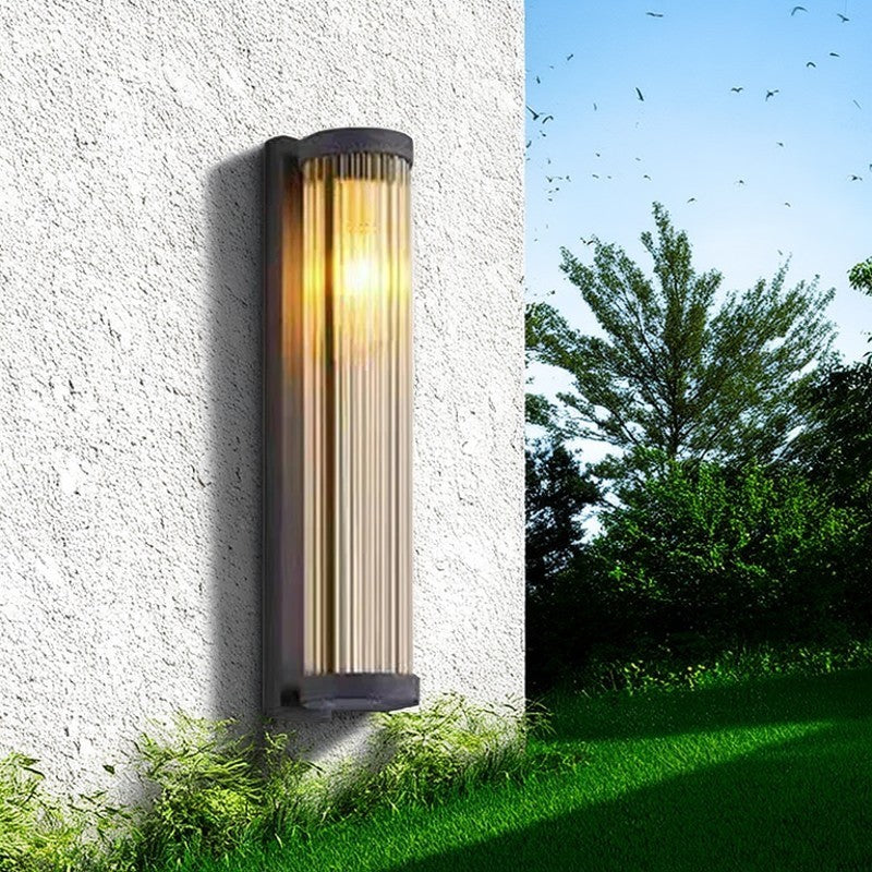 Waterproof Steel & Glass Cylinder 1-Light Wall Sconce Lamp