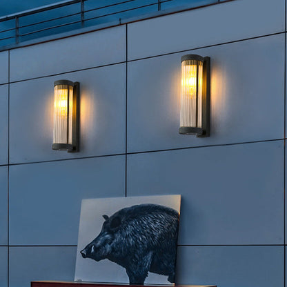 Waterproof Steel & Glass Cylinder 1-Light Wall Sconce Lamp
