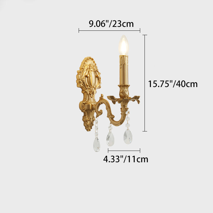 French & Crystal Candle Branch 1-Light Wall Sconce Lamp