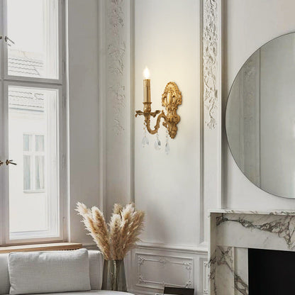 French & Crystal Candle Branch 1-Light Wall Sconce Lamp