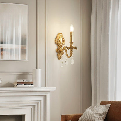 French & Crystal Candle Branch 1-Light Wall Sconce Lamp
