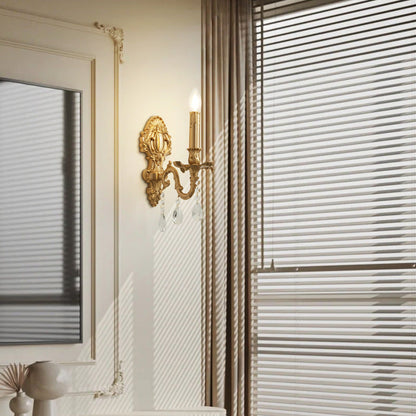 French & Crystal Candle Branch 1-Light Wall Sconce Lamp