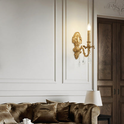 French & Crystal Candle Branch 1-Light Wall Sconce Lamp