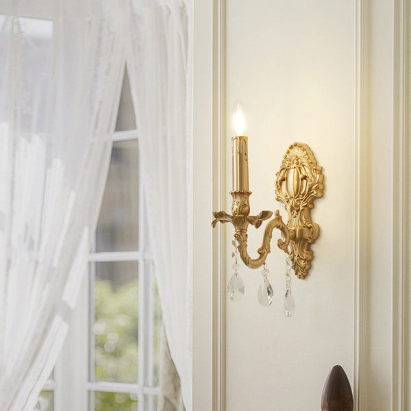 French & Crystal Candle Branch 1-Light Wall Sconce Lamp