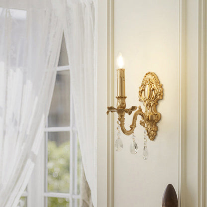 French & Crystal Candle Branch 1-Light Wall Sconce Lamp