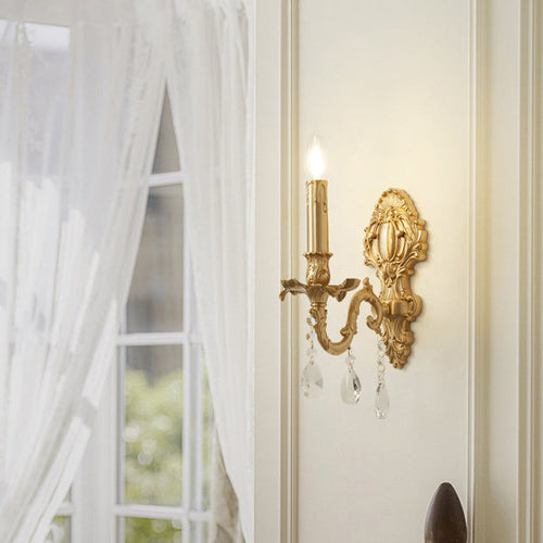 French & Crystal Candle Branch 1-Light Wall Sconce Lamp