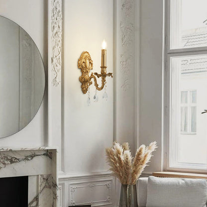 French & Crystal Candle Branch 1-Light Wall Sconce Lamp