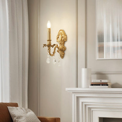 French & Crystal Candle Branch 1-Light Wall Sconce Lamp