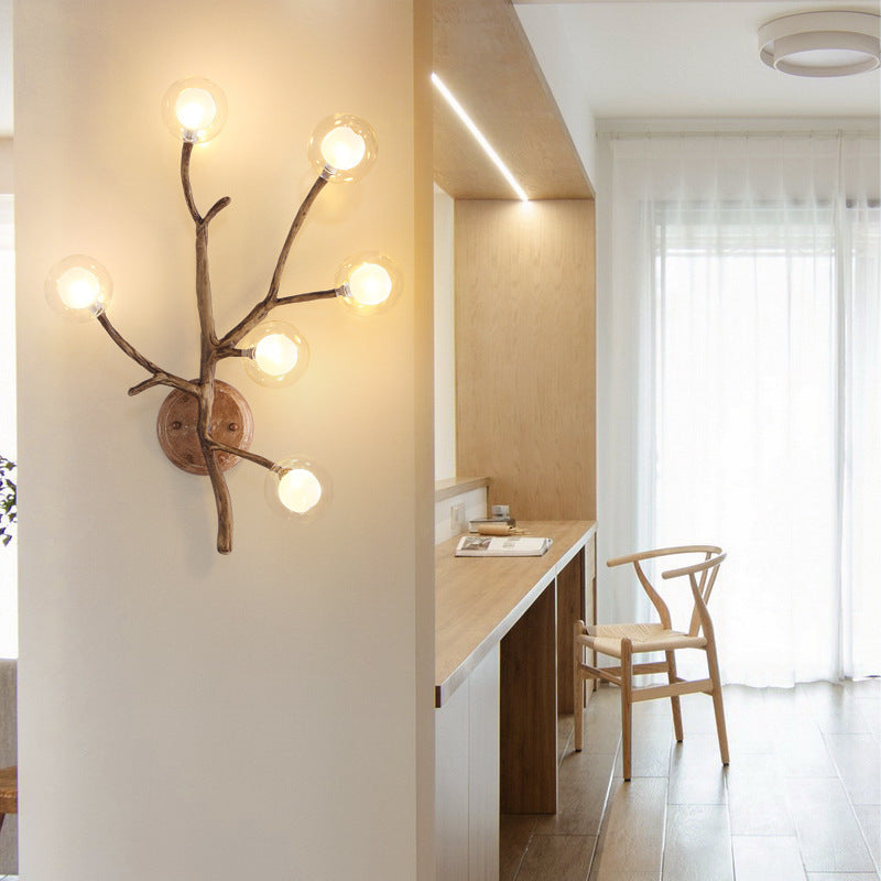 Creative Iron & Glass Branch Globe 6-Light Wall Sconce Lamp