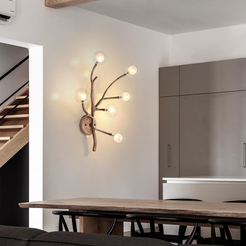 Creative Iron & Glass Branch Globe 6-Light Wall Sconce Lamp
