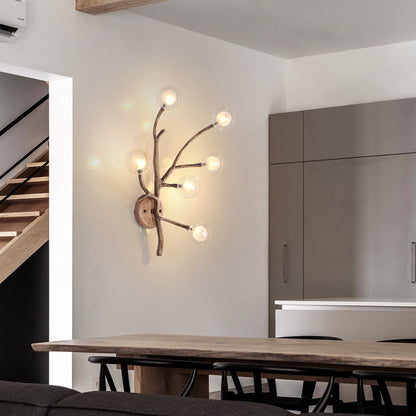 Creative Iron & Glass Branch Globe 6-Light Wall Sconce Lamp