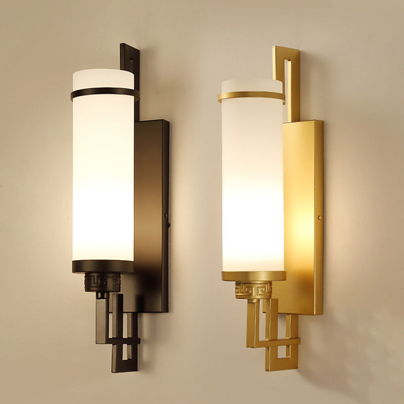 Iron & Glass Cylindrical 1-Light Wall Sconce Lamp