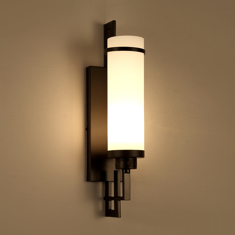 Iron & Glass Cylindrical 1-Light Wall Sconce Lamp