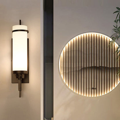 Iron & Glass Cylindrical 1-Light Wall Sconce Lamp