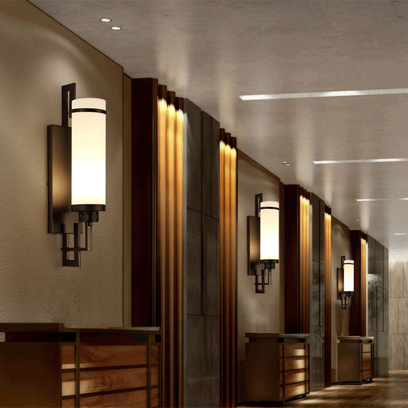 Iron & Glass Cylindrical 1-Light Wall Sconce Lamp