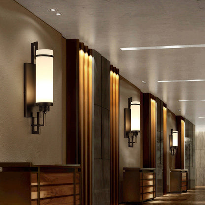 Iron & Glass Cylindrical 1-Light Wall Sconce Lamp
