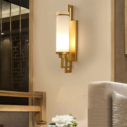 Iron & Glass Cylindrical 1-Light Wall Sconce Lamp