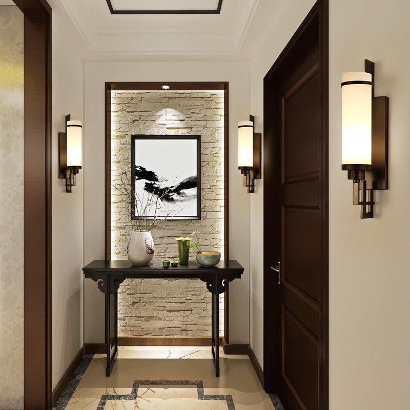Iron & Glass Cylindrical 1-Light Wall Sconce Lamp