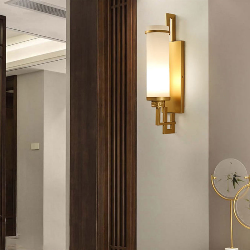 Iron & Glass Cylindrical 1-Light Wall Sconce Lamp