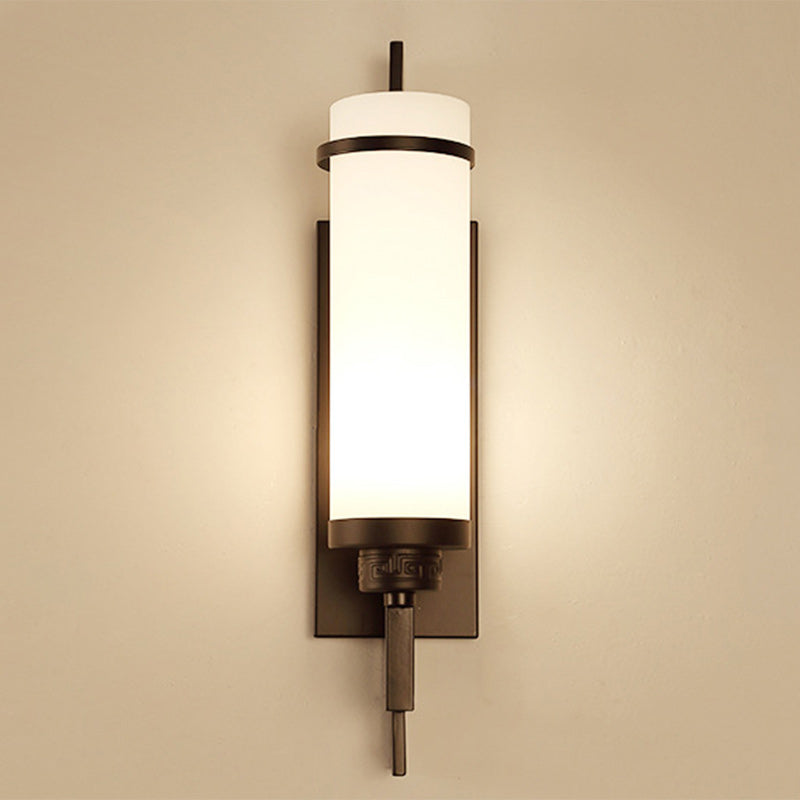 Iron & Glass Cylindrical 1-Light Wall Sconce Lamp