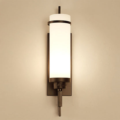 Iron & Glass Cylindrical 1-Light Wall Sconce Lamp