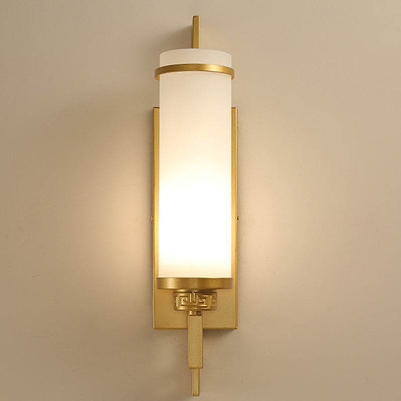Iron & Glass Cylindrical 1-Light Wall Sconce Lamp