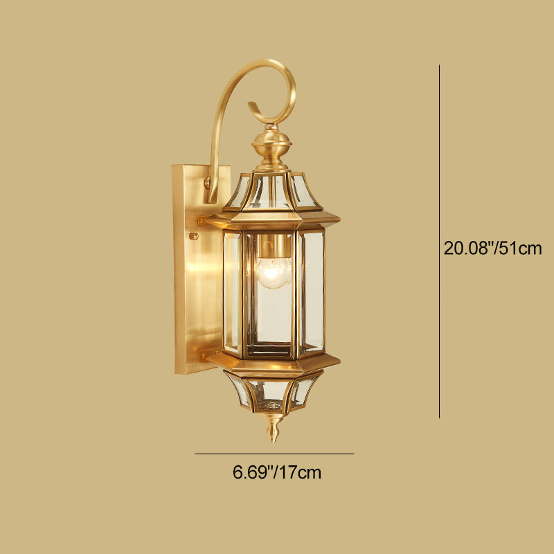 Brass Glass Polygonal 1-Light Waterproof Wall Sconce Lamp