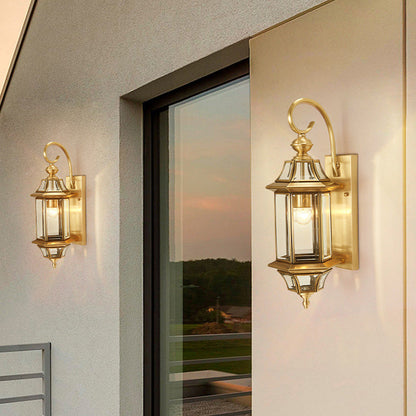 Brass Glass Polygonal 1-Light Waterproof Wall Sconce Lamp