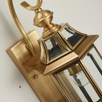 Brass Glass Polygonal 1-Light Waterproof Wall Sconce Lamp