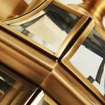 Brass Glass Polygonal 1-Light Waterproof Wall Sconce Lamp